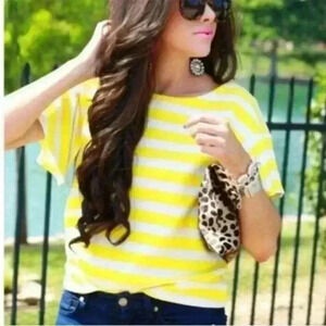 NWOT Anthropologie Postmark Yellow White Stripe Top Women’s Size Medium